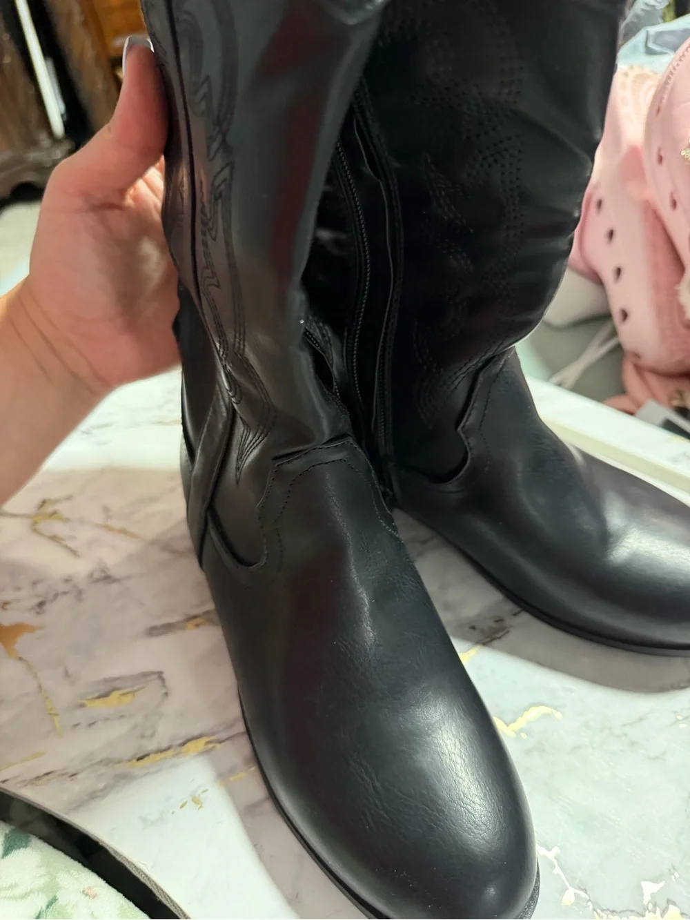 Kids Black Side-Zip Faux Leather Boots